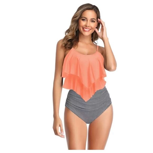 Adisputent: Womens Tankini Swimsuits Ruffled Tummy NWT Size m - Picture 1 of 8